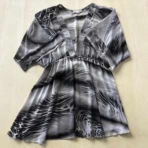 J Valdi Cover Up Womens 2X Gray Animal Print Sheer Elastic Waist 3/4 Sleeve